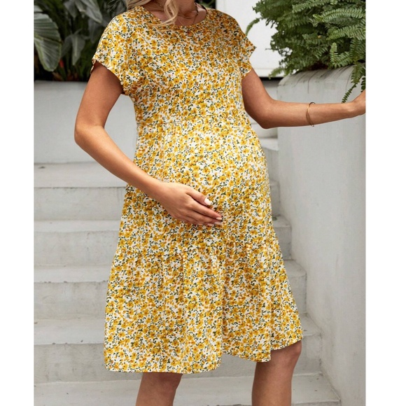 Maternity Floral Print Short Sleeve Mini Dress - Picture 2 of 4